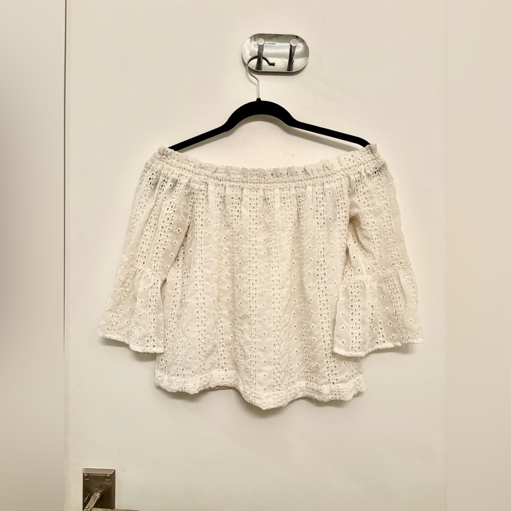 Floreat Cream Eyelet Off-Shoulder Blouse